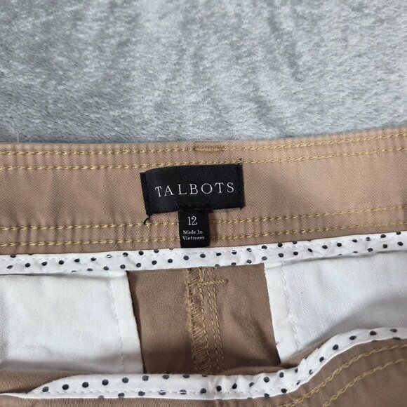 Talbots Pants 12 Tan Slim Stretch Cargo Pockets Ankle Length Trousers Preppy - Picture 2 of 7